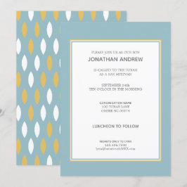 ブルーモダンホワイト&金ゴールドパターンバー（ユダヤ教の）バル・ミツバー 招待状