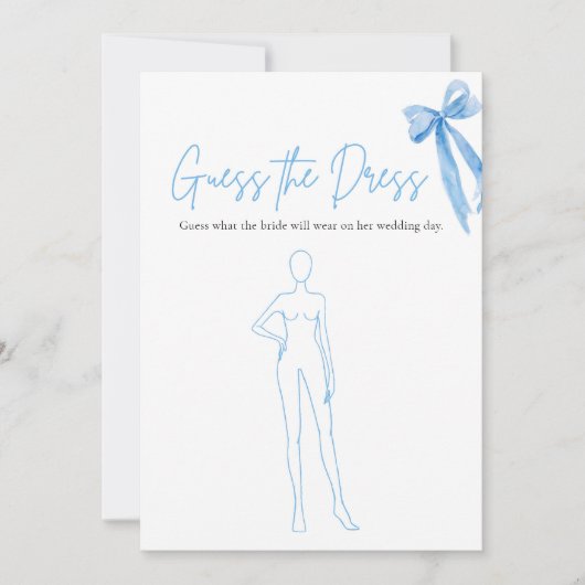 ブルーモダンボウ推測ドレスブライダルシャワーゲーム 招待状 (正面)
