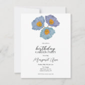 ブルーモダンポピーフローラ誕生日ガーデンパーティー 招待状 (正面)