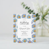 ブルーモダンポピーフローラ誕生日ガーデンパーティー 招待状 (スタンド正面)