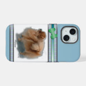 ブルーモダンポメラニア犬ドッグアート iPhone 15ケース (裏面横)