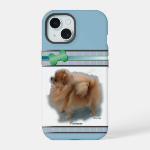 ブルーモダンポメラニア犬ドッグアート iPhone 15ケース