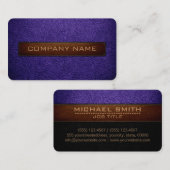 ブルーモダンマゼンタバイオレットとブラックレザールック 名刺 (正面/裏面)