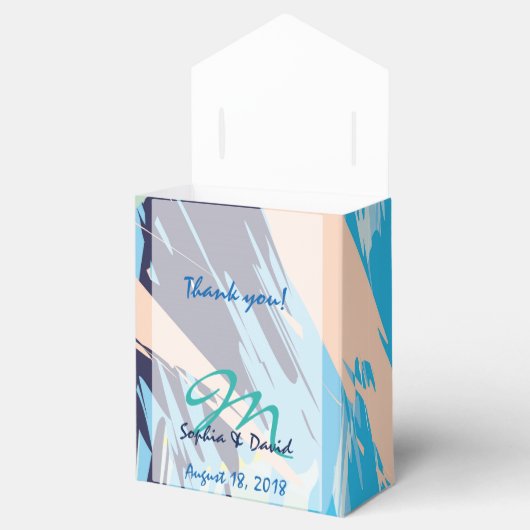 ブルーモダンマリタイムモノグラム結婚式の引き出物 フェイバーボックス (オープン)