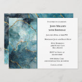 ブルーモダンマーブルバースデーパーティー 招待状 (正面/裏面)