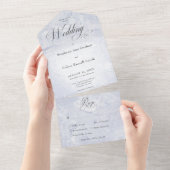 ブルーモダンマーブルモノグラミニマルムディナー オールインワン招待状 (貼ってはがせる)