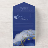 ブルーモダンマーブル結婚式招待状 オールインワン招待状 (外側)