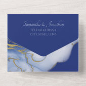 ブルーモダンマーブル結婚式招待状 オールインワン招待状 (裏面)