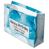 ブルーモダンマーブル誕生日 ラージペーパーバッグ (正面アングル)
