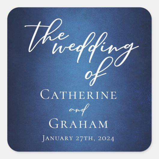 ブルーモダンミニマリスト水辺夕べ結婚ズ スクエアシール (正面)