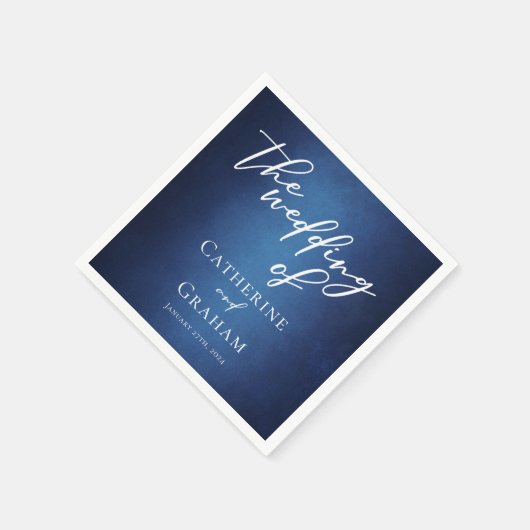 ブルーモダンミニマリスト水辺夕べ結婚ズ スタンダードカクテルナプキン (角)