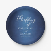 ブルーモダンミニマリスト水辺夕べ結婚ズ ペーパープレート (正面)