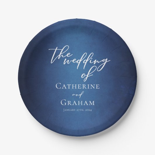 ブルーモダンミニマリスト水辺夕べ結婚ズ ペーパープレート (正面)