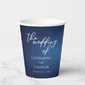 ブルーモダンミニマリスト水辺夕べ結婚ズ 紙コップ (正面)