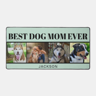 ブルーモダンミニマリスト犬ママ4枚フォトコラージュ デスクマット
