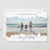 ブルーモダンミニマルなクリスマスコラージュ写真 招待状 (正面)