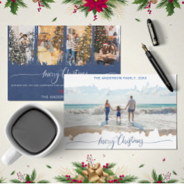 ブルーモダンミニマルなクリスマスコラージュ写真 招待状