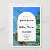 ブルーモダンミニマルグリーン抽象芸術ブライダルシャワー 招待状 (正面)