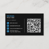 ブルーモダンミニマルプロフェッショナルQRコードブラック 名刺 (裏面)
