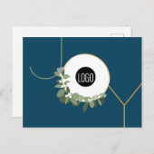 ブルーモダンミニマルリースJOYビジネスロゴ シーズンポストカード (正面/裏面)