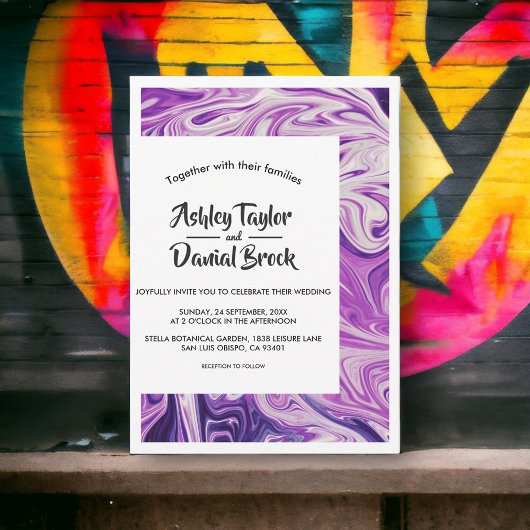 ブルーモダンミニマル銀河系抽象芸術ア結婚ート 招待状