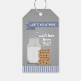 ブルーモダンミルクとCookieのストライプのメッセージカード ギフトタグ