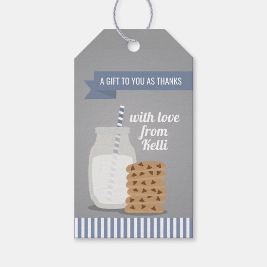ブルーモダンミルクとCookieのストライプのメッセージカード ギフトタグ (正面)