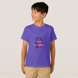 ブルーモダンムーンこうもりスパイダー不気味ハッピーハローウィン Tシャツ