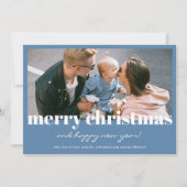 ブルーモダンメリークリスマスカスタムフォトカード (正面)