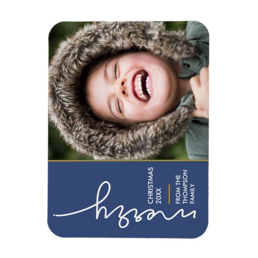 ブルーモダンメリークリスマススクリプトフォトカード マグネット (縦)