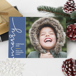 ブルーモダンメリークリスマススクリプト写真 カード