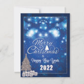 ブルーモダンメリークリスマススノーフレークホリデーカード シーズンカード (正面)