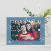 ブルーモダンメリークリスマスフォトホリデーカード シーズンカード (スタンド正面)