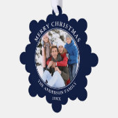 ブルーモダンメリークリスマス写真 オーナメントカード (左)
