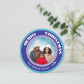 ブルーモダンメリークリスマス家族の写真 シーズンカード (スタンド正面)