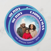 ブルーモダンメリークリスマス家族の写真 シーズンカード (正面/裏面)