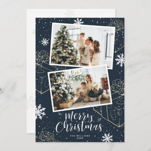 ブルーモダンメリークリスマス2写真 シーズンカード (正面/裏面)