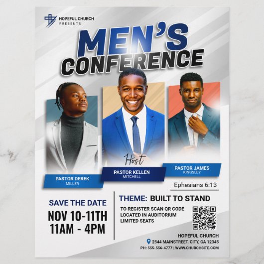 ブルーモダンメンはっきりしたズ教会の会議開催 チラシ (正面)