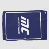 ブルーモダンモノグラムミニマリストホワイトネームシンプル ゴルフタオル (横)