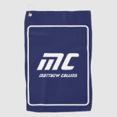 ブルーモダンモノグラムミニマリストホワイトネームシンプル ゴルフタオル (正面)