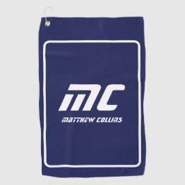 ブルーモダンモノグラムミニマリストホワイトネームシンプル ゴルフタオル