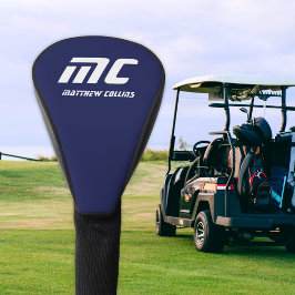 ブルーモダンモノグラムミニマリストホワイトネームシンプル ゴルフヘッドカバー