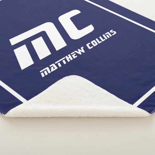 ブルーモダンモノグラムミニマリストホワイトネームシンプル シェルパブランケット (3/4)