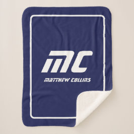 ブルーモダンモノグラムミニマリストホワイトネームシンプル シェルパブランケット