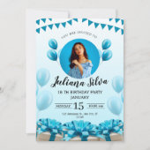 ブルーモダンヤング誕生日招待状 招待状 (正面)