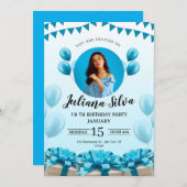 ブルーモダンヤング誕生日招待状 招待状 (正面/裏面)