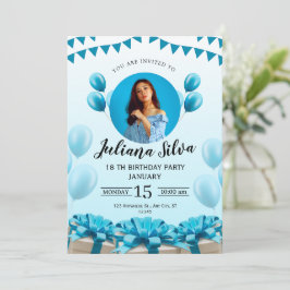 ブルーモダンヤング誕生日招待状 招待状