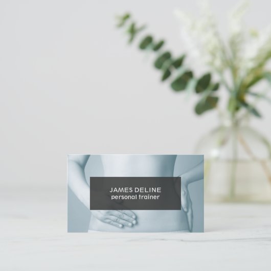 ブルーモダンユニークグレイパーソナルトレーナー 名刺 (スタンド正面)