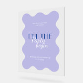 ブルーモダンラベンダーウェーブフレームウェディングパーティーサイン アクリルサイン (傾斜)