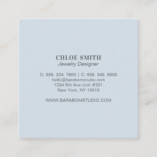 ブルーモダンリースモノグラムプロフェッショナル スクエア名刺 (裏面)